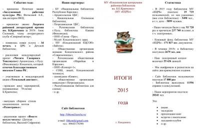 Буклет "Итоги 2015 года" Центральная районная библиотека. Кондопога Буклет "Итоги 2015 года" Центральная районная библиотека. Кондопога